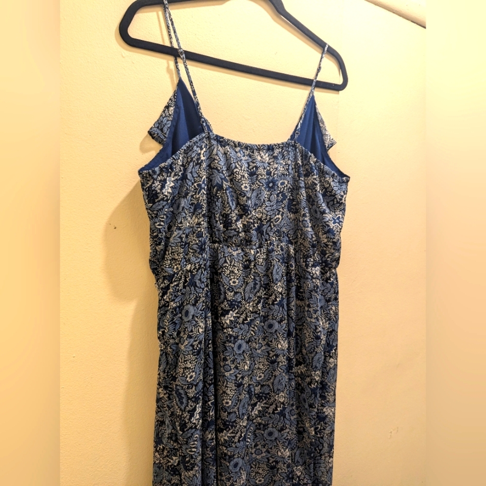 Banana Republic Factory Ruffle Wrap V-neck Blue & White Floral Midi Dress- L - Picture 8 of 14
